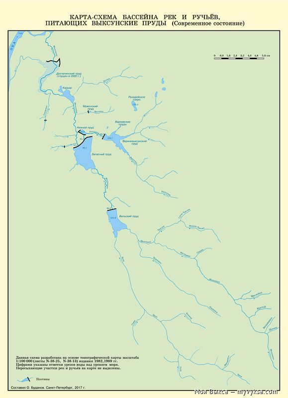 Карта-схема бассейна рек и ручьев, питающих Выксунские пруды (Современное состояние) — Олег Буданов