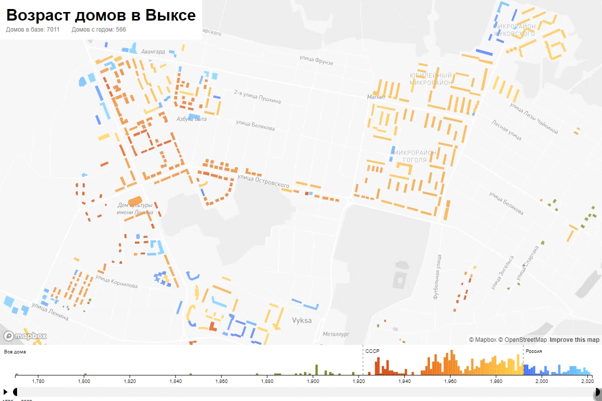 Интерактивная карта возраста домов Выксы. История застройки города